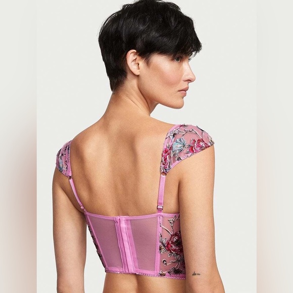 Victoria's Secret Pink Floral Embroidered Cap Sleeve Corset Top Women’s Medium - Picture 8 of 15